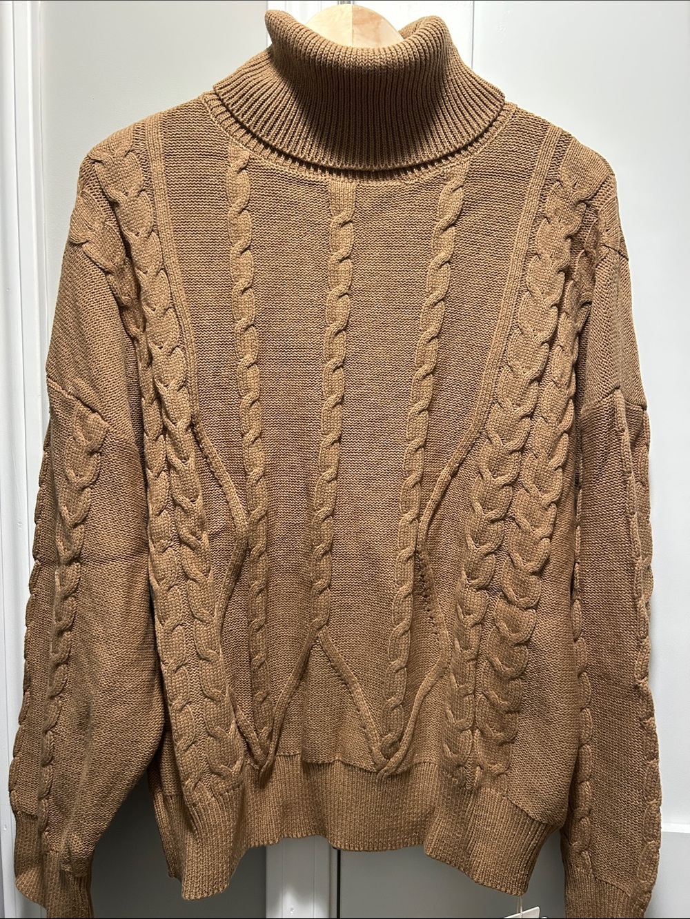 Commense Camel Khaki Cable Turtleneck Sweater